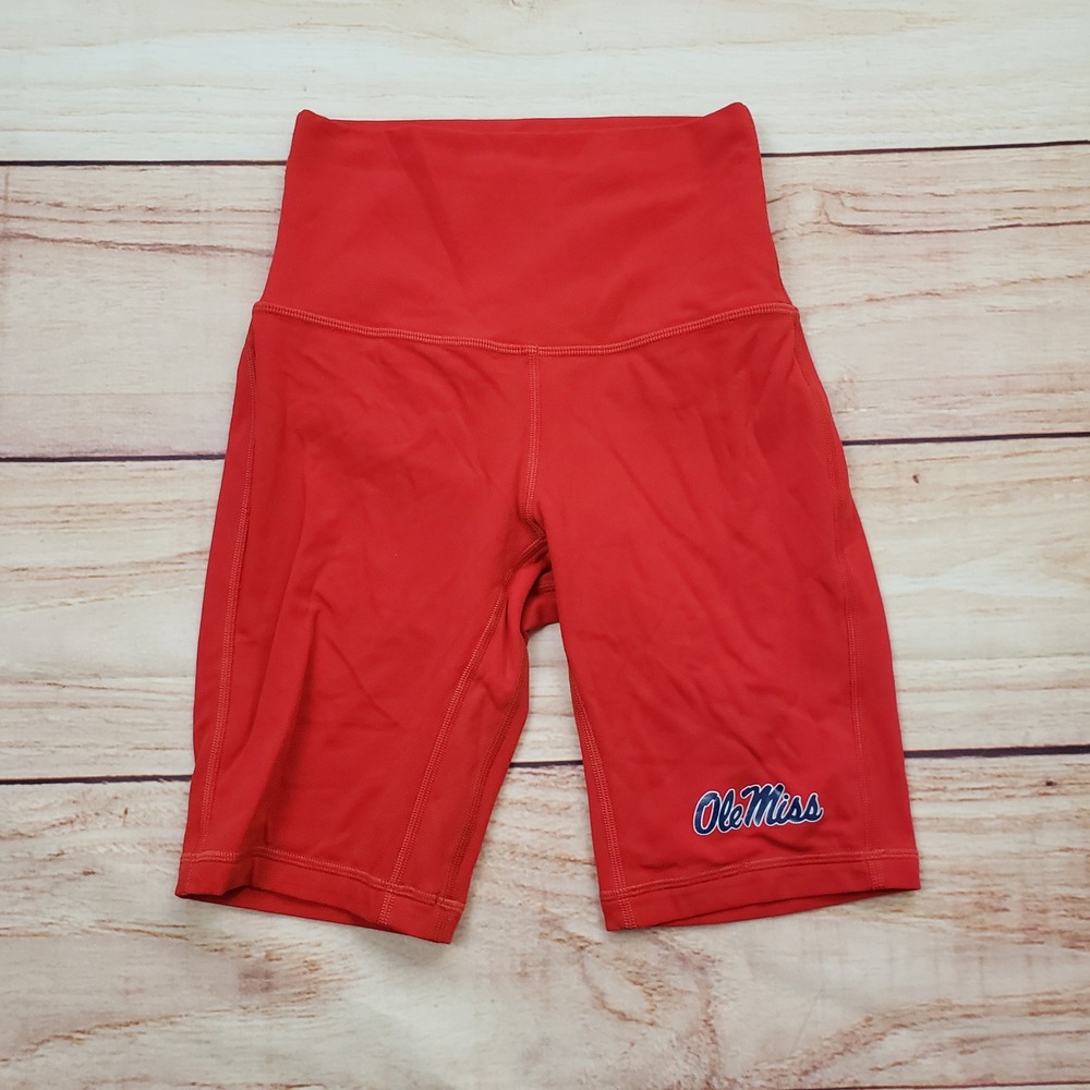 Lululemon Ole Miss Rebels Biker Shorts Womens 2 Red High Rise Yoga Gym NCAA